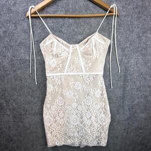 Superdown Lottie Bustier Dress 2XS Beige Lace Boned Coquette Femme Date Night